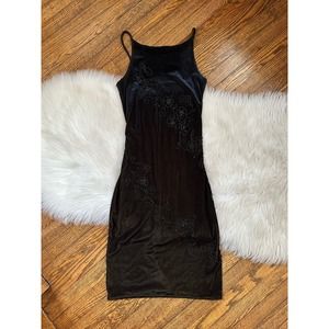 Vintage Y2K 90s Velvet Iridescent Beaded Floral Dress